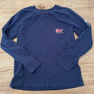 Vineyard Vines Football Navy Long-Sleeve Pocket Tee with Whale Logo